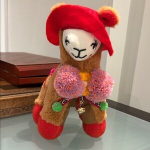 Plush Llama Toy (from Peru) with Red Hat and Pom-Pom Accessories